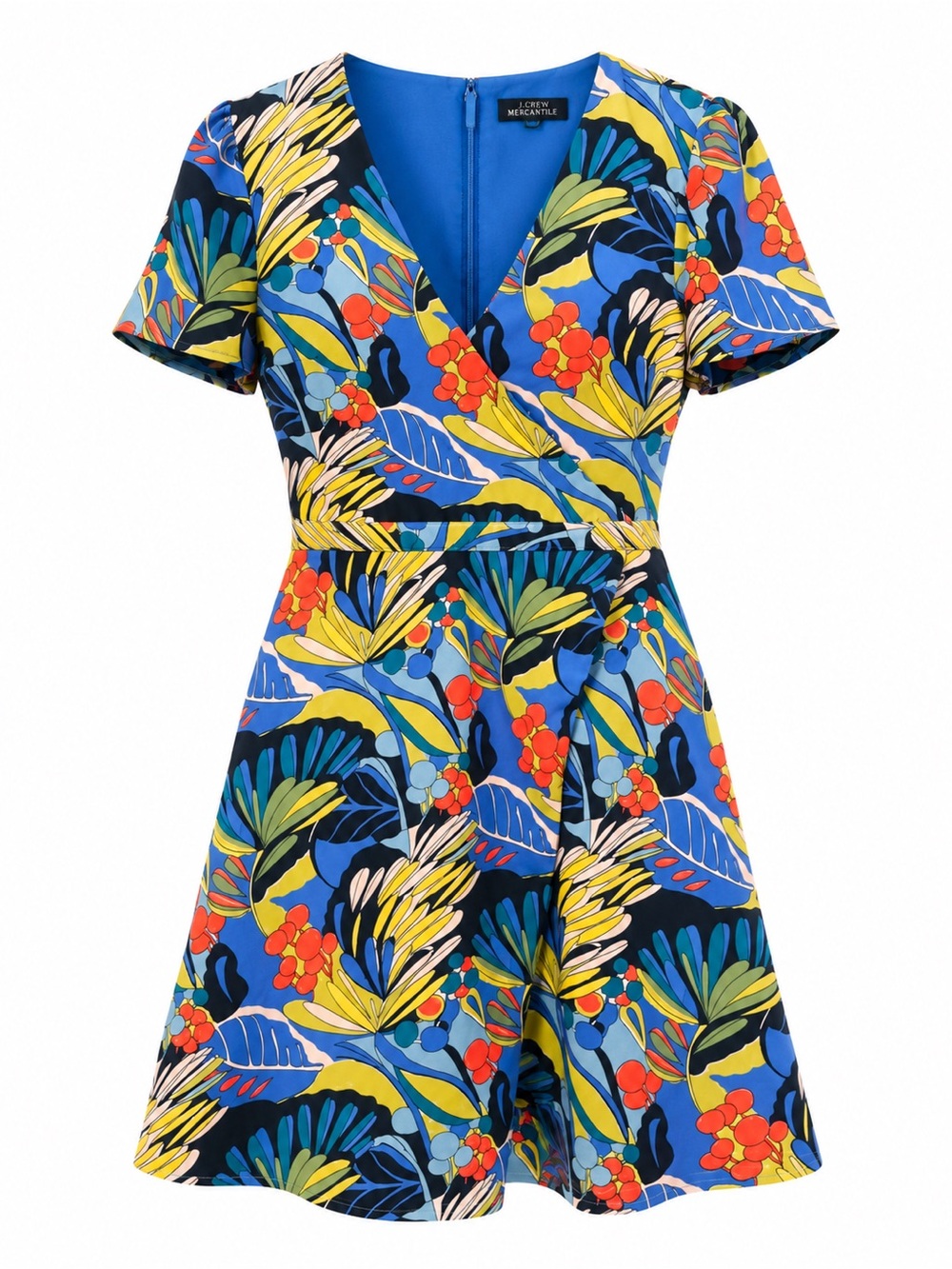 J. Crew Mercantile Tropical Floral Faux Wrap A-Line Mini Dress Blue Size 8